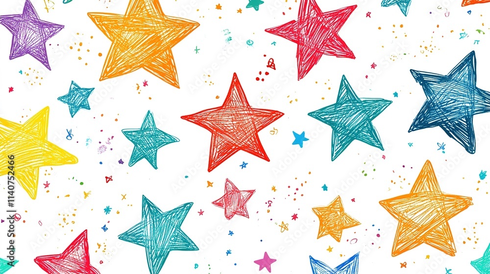 Stars on white background. Children's drawing of stars in icon style Stars on white background. Children's drawing of stars in icon style