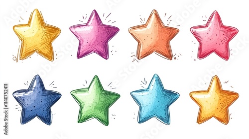 Stars on white background. Children's drawing of stars in icon style