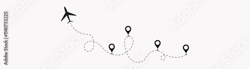 Plane route line. Planes dotted flight pathway,