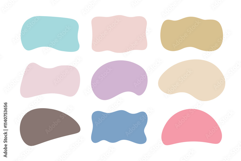 Pastel organic abstract frames. Backgrounds in the form of liquid bubbles. Empty field for text. Vector illustration isolated on white background. Pastel organic abstract frames. Backgrounds in the form of liquid bubbles. Empty field for text. Vector illustration isolated on white background.