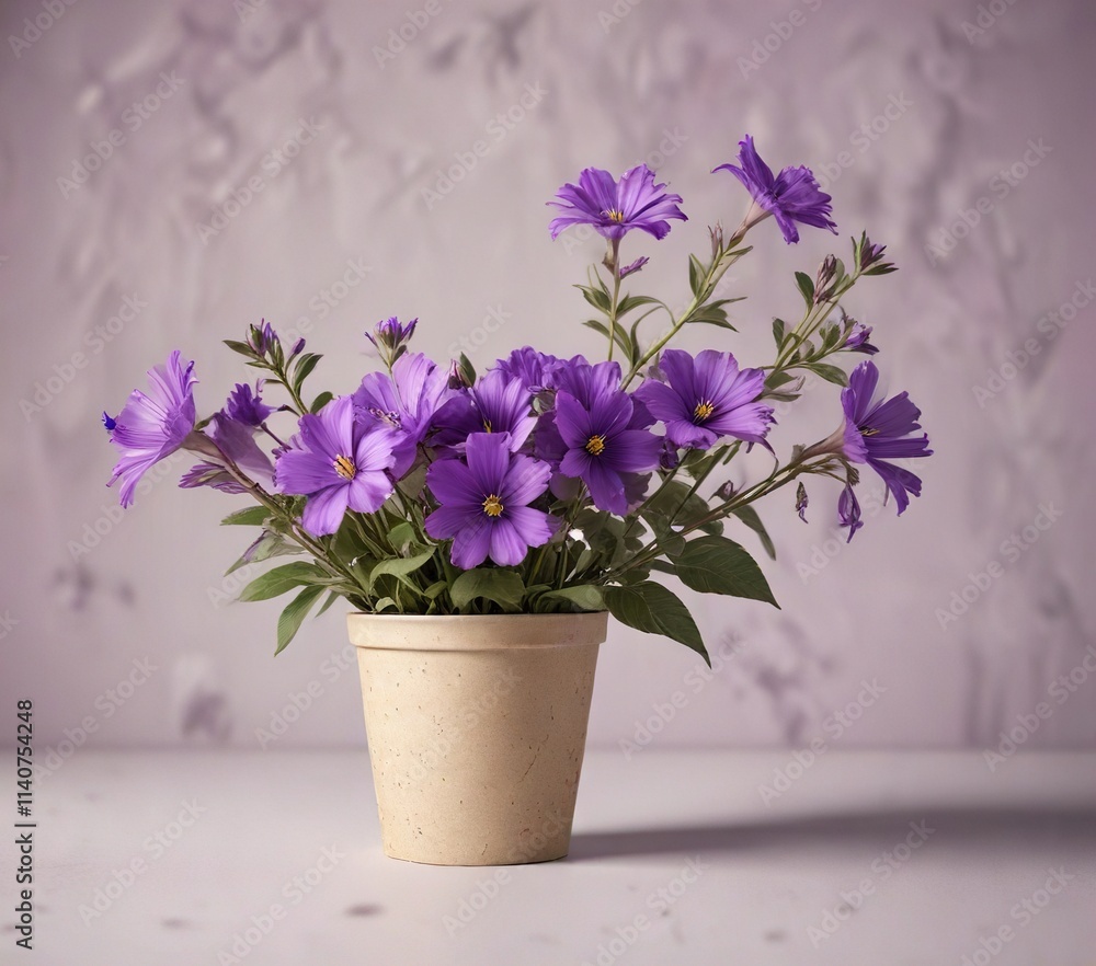 delicate, purple flowers blooming in recycled paper cup, Butterfly pea Clitoria ternatea sprout, floral arrangement delicate, purple flowers blooming in recycled paper cup, Butterfly pea Clitoria ternatea sprout, floral arrangement