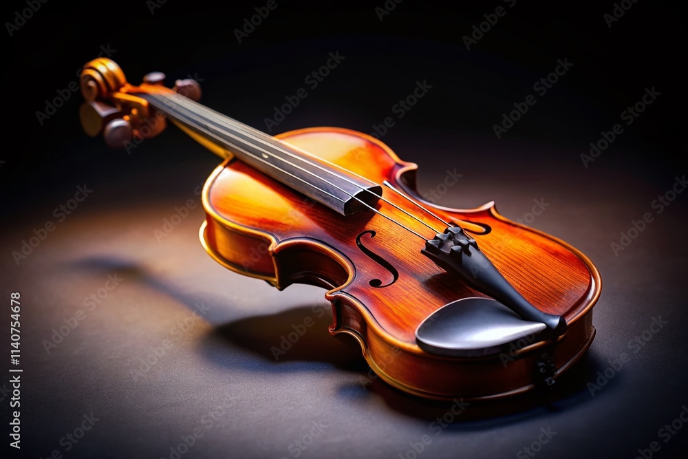 Fototapeta premium Tilt-Shift Violin Photography: Classic Instrument, Rim Light, Isolated Black Background