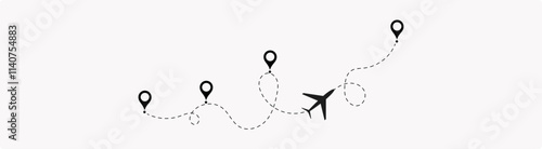 Airplane line path icon. Vector illustration