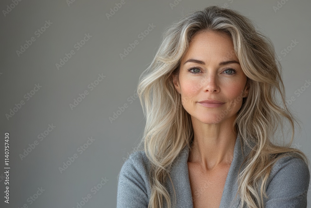 Eco-conscious branding photo of a middle-aged businesswoman, styled in minimalist sustainable corporate wear. Eco-conscious branding photo of a middle-aged businesswoman, styled in minimalist sustainable corporate wear.