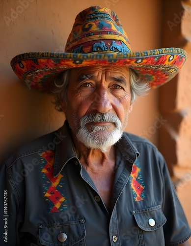 Obraz na płótnie a portrait of mexican old man with colour hat on head w salonie