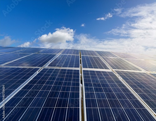 panneaux solaires vus du dessous sur un ciel bleu et ensoleillé en ia photo