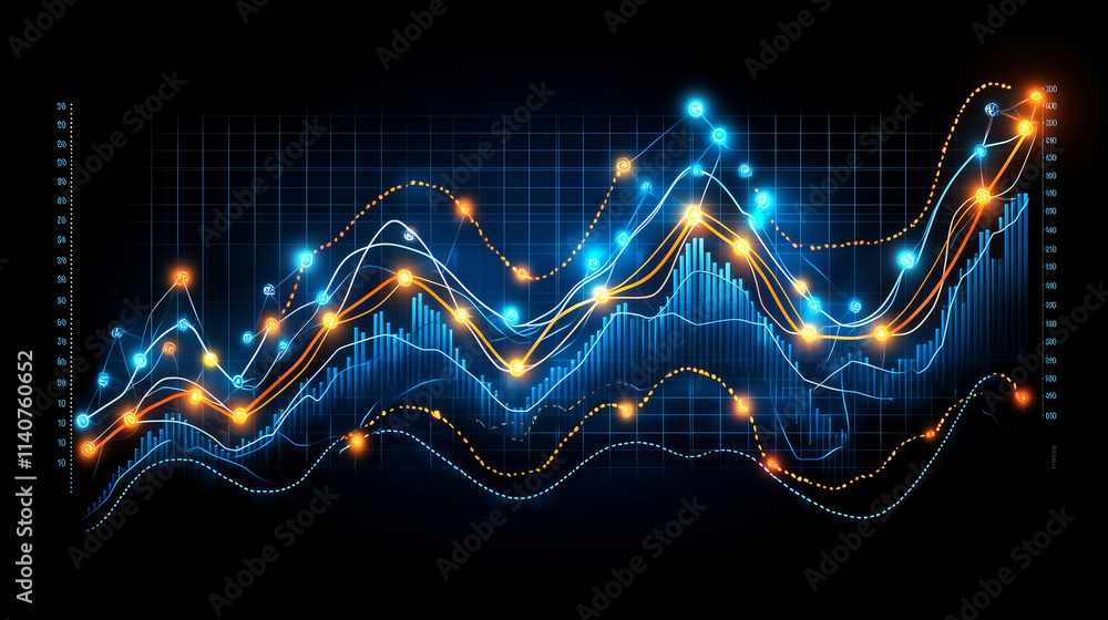 Futuristic financial graphs and market analytics