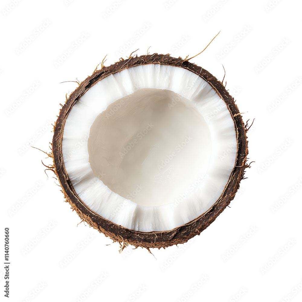Coconut shell with white flesh and brown outer layer Coconut shell with white flesh and brown outer layer