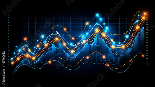 Futuristic financial graphs and market analytics