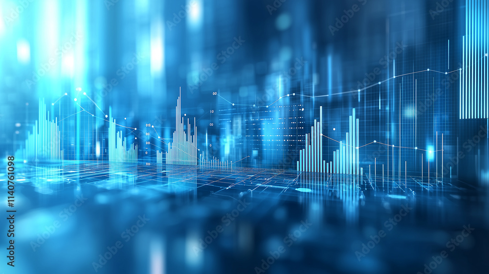 Futuristic financial graphs and market analytics