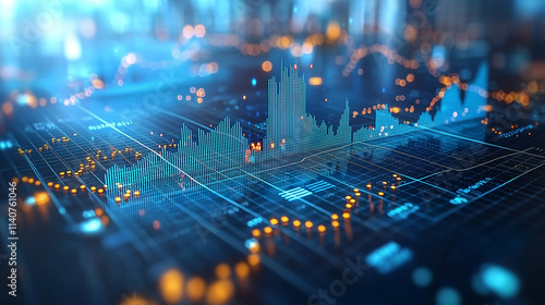 Futuristic financial graphs and market analytics