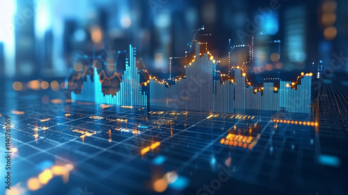 Futuristic financial graphs and market analytics