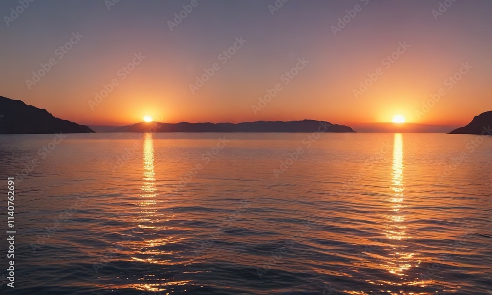 Obraz premium Fading light on the Mediterranean Sea with reflected warm tones , water, tone