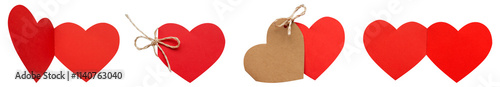 Fotografía Set of paper romantic valentine cards in the form of a heart with a bow, and without on an isolated transparent background