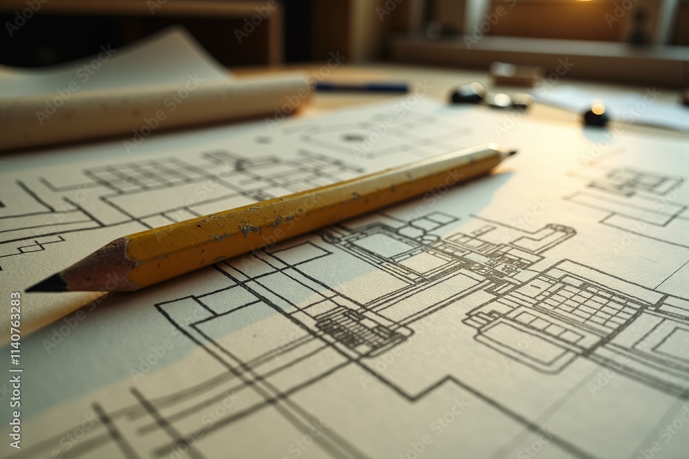 Pencil Over Blueprint Pencil Over Blueprint