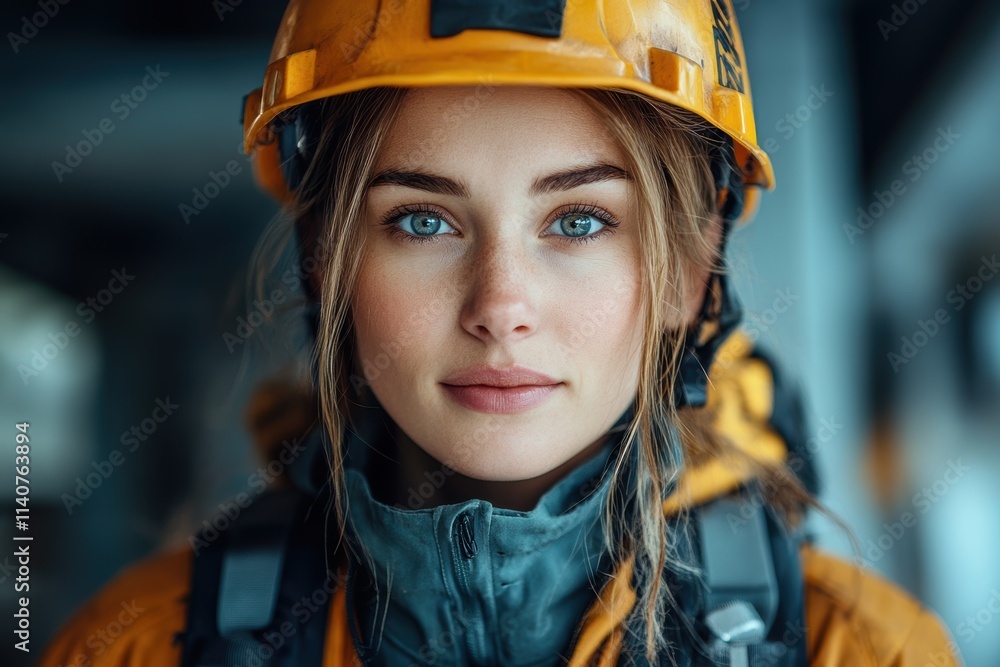 Full-body image of a female worker in cap and technical gear, ideal for industrial branding. Full-body image of a female worker in cap and technical gear, ideal for industrial branding.