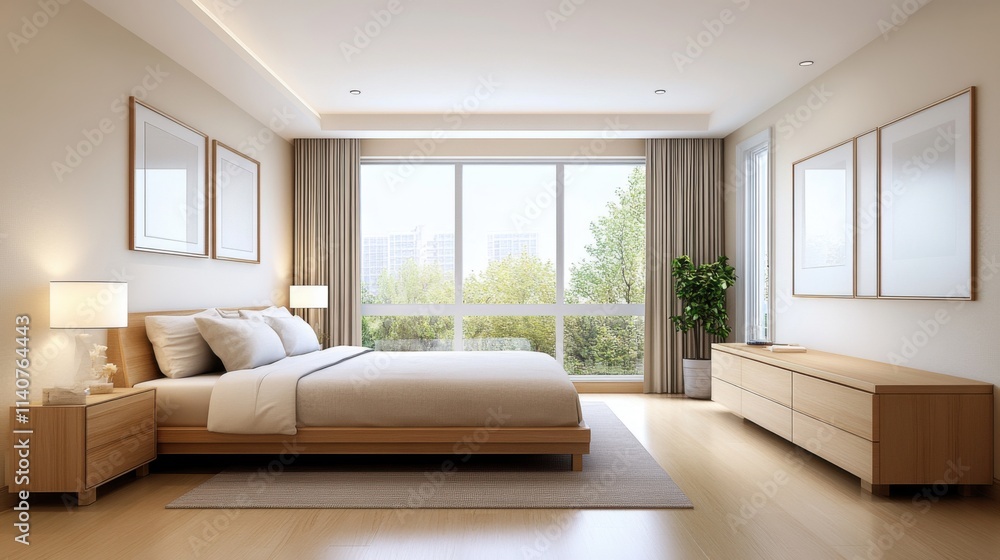 Modern Minimalist Bedroom Design with Large Windows and Natural Light Pouring In Modern Minimalist Bedroom Design with Large Windows and Natural Light Pouring In