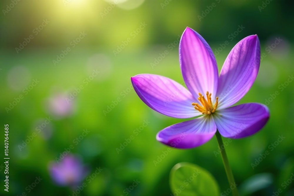 Delicate violet petals unfolding in a field of green, floral, garden Delicate violet petals unfolding in a field of green, floral, garden
