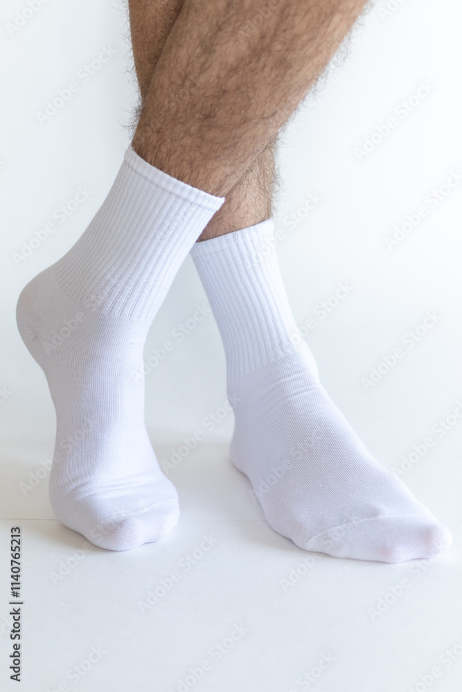 Beautiful white men's socks on a white background