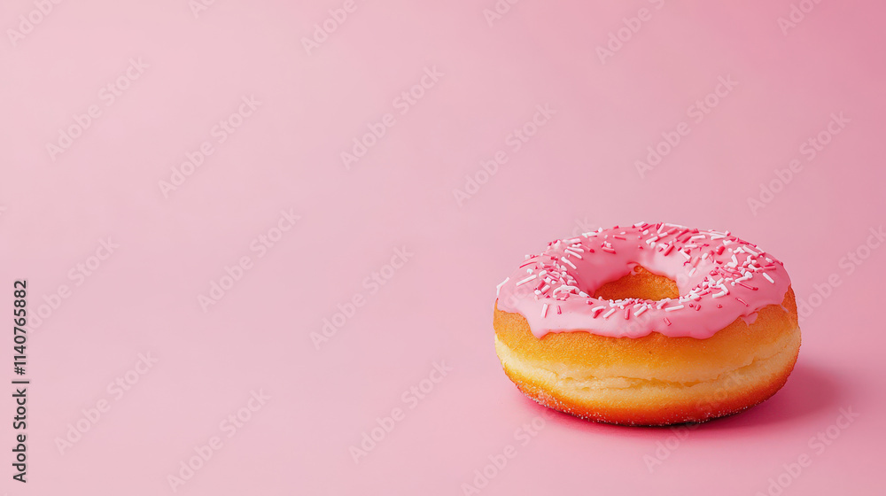 Delicious Pink Frosted Doughnut with Sprinkles on a Soft Pink Backdrop, Perfect for Sweet Treat and Bakery Themes, Ideal for Food Photography Projects Delicious Pink Frosted Doughnut with Sprinkles on a Soft Pink Backdrop, Perfect for Sweet Treat and Bakery Themes, Ideal for Food Photography Projects