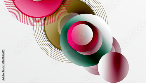 Sleek vector design with overlapping circles in vibrant colors and smooth gradients. Dynamic composition with depth, symmetry, and minimalistic elegance on a light background