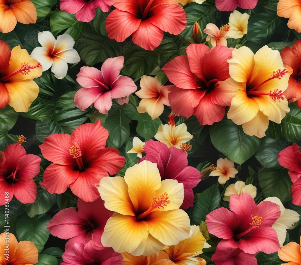 Elegant and lush bouquet of hibiscus and plumeria flowers, elegant flowers, floral arrangement Elegant and lush bouquet of hibiscus and plumeria flowers, elegant flowers, floral arrangement