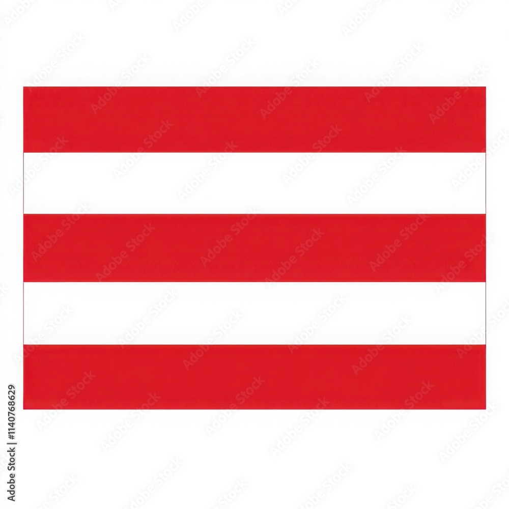 A classic rectangular flag with bold red and white stripes on a white background A classic rectangular flag with bold red and white stripes on a white background