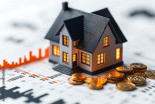Wood house and row of coin money on wood table and , selective focus, Planning to buy property. Choose what's the best. A symbol for construction ,ecology, loan concepts.