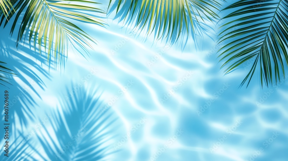 A serene pool surface with palm leaves, invoking tranquility. A serene pool surface with palm leaves, invoking tranquility.
