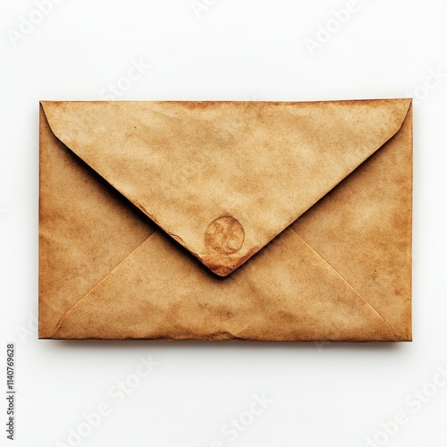 A kraft paper envelope with a rustic, textured appearance and a flap closure on a white background 