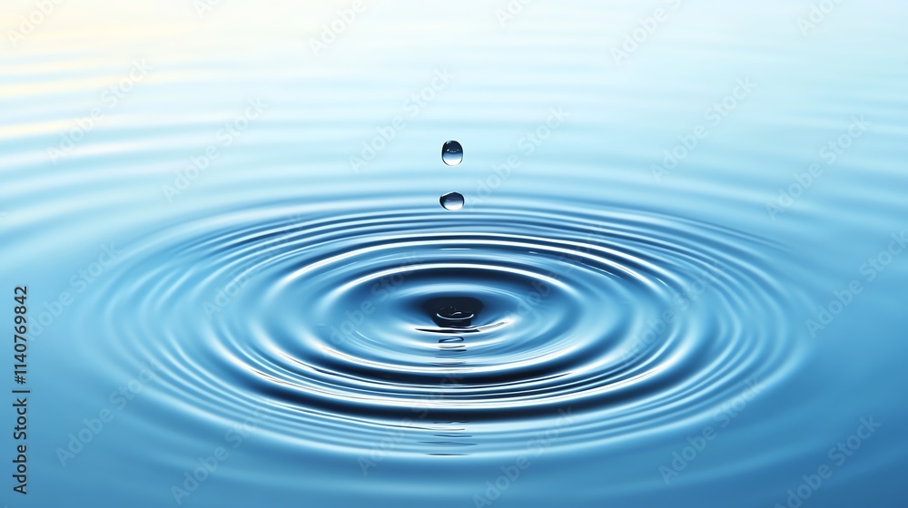 A single water droplet creating ripples on a tranquil surface. A single water droplet creating ripples on a tranquil surface.