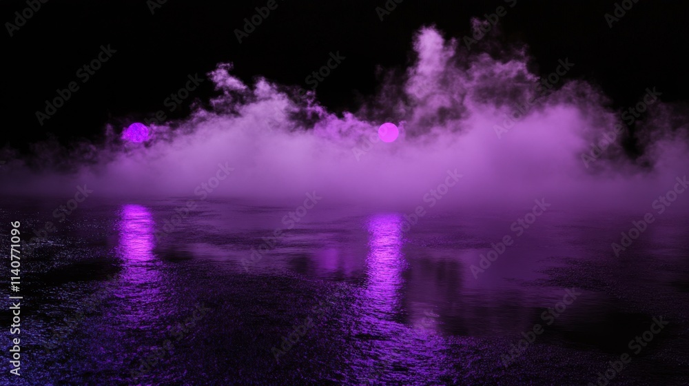 Purple Moonlit Water Landscape: A Mystical Ethereal Scene Purple Moonlit Water Landscape: A Mystical Ethereal Scene