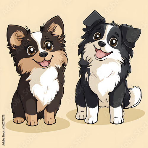 Cute little dogs clipart illustration on white background  photo