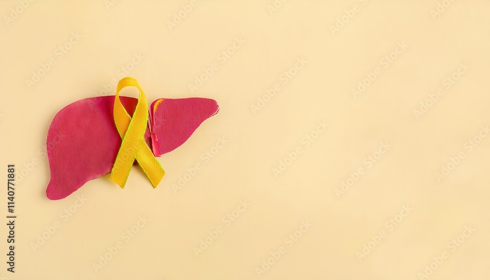 Pink Ribbon on a Model Human Liver Symbolizing Breast Cancer Metastasis or Awareness in Liver Health. Medical Concept for Health Campaign, Awareness Poster, Research Focus, or Educational Visual Aid Pink Ribbon on a Model Human Liver Symbolizing Breast Cancer Metastasis or Awareness in Liver Health. Medical Concept for Health Campaign, Awareness Poster, Research Focus, or Educational Visual Aid