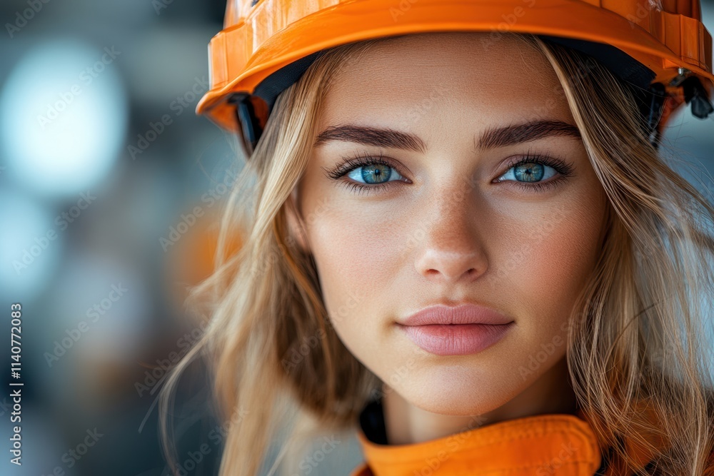 female worker in technical attire, perfect for promotional and branding materials. female worker in technical attire, perfect for promotional and branding materials.