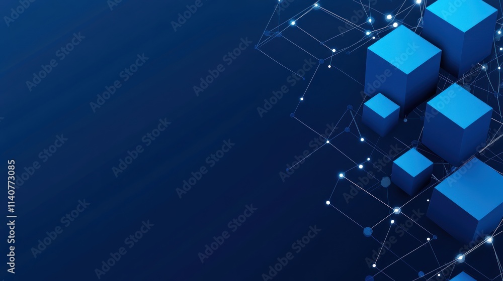 Obraz premium Abstract Digital Network: Interconnected Blue Cubes in a Dark Blue Space