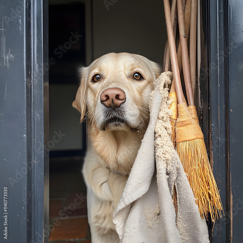 Cute sad dog in room  photo