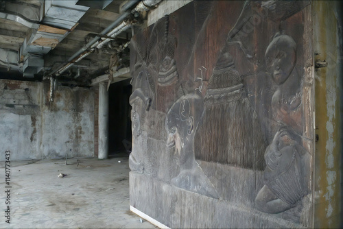 Mahogany panel in Liberia devastated by civil war photo