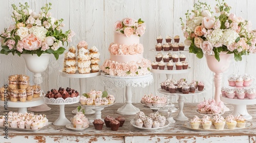 Wallpaper Mural Elegant wedding dessert table with cupcakes, cake, and flowers. Torontodigital.ca
