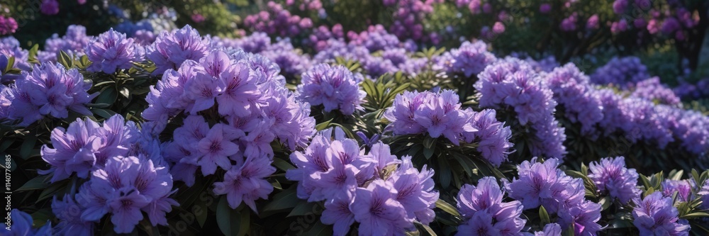 Heavy with flowers, a dense blue rhododendron shrub, flowers, rhododendron, dense Heavy with flowers, a dense blue rhododendron shrub, flowers, rhododendron, dense