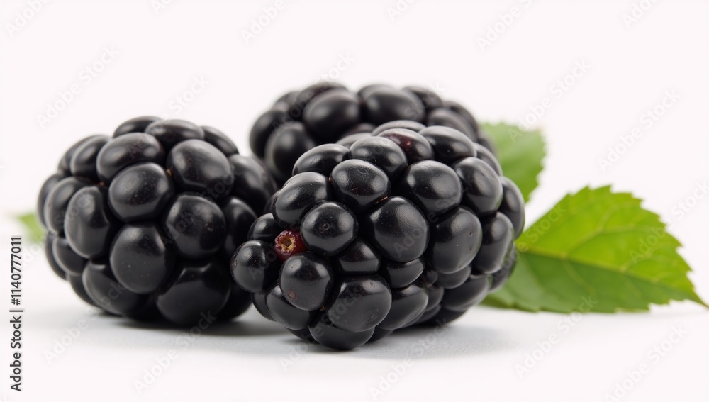 Isolated blackberry and foliage on a plain white backdrop Isolated blackberry and foliage on a plain white backdrop