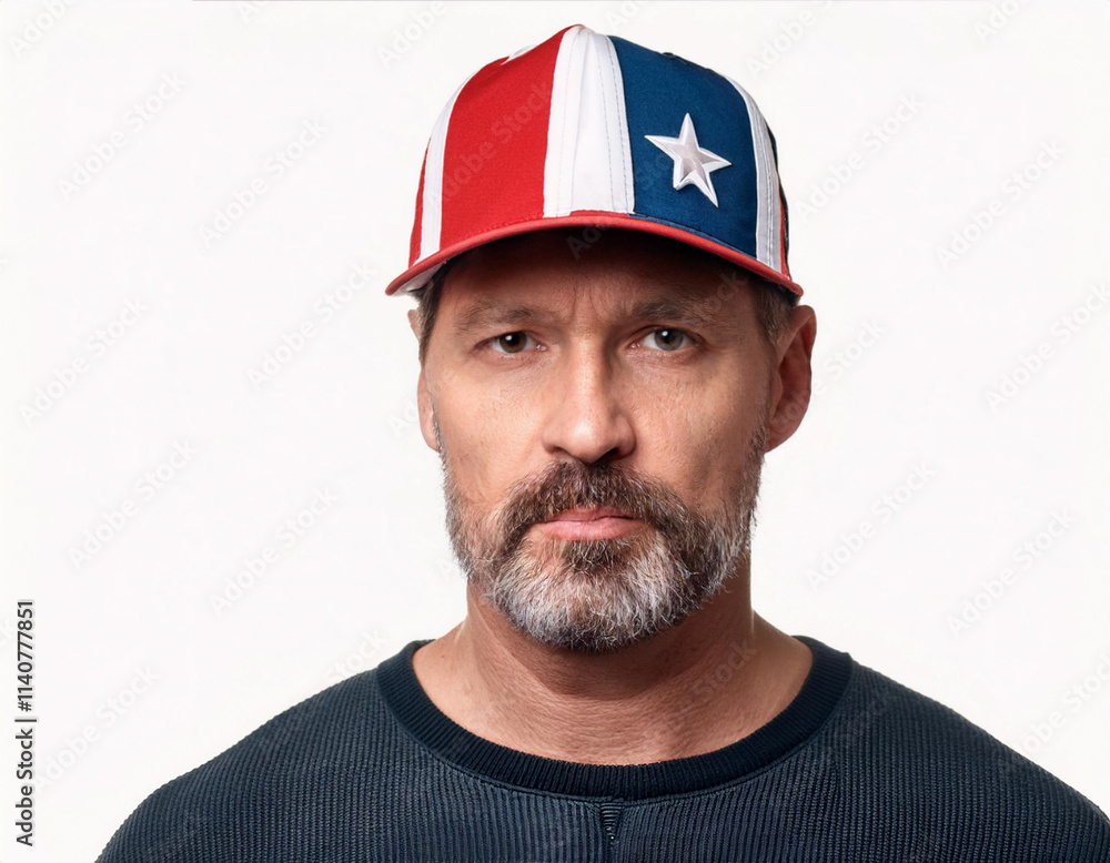 Fototapeta premium Proud American Man in USA Flag Cap