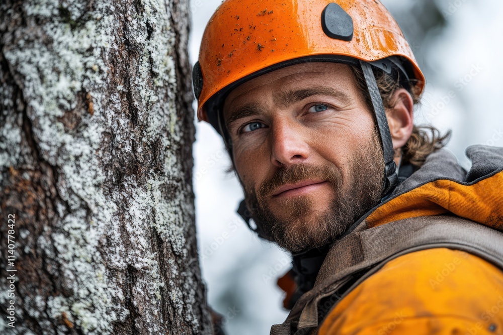 Professional arborist with helmet and tools, isolated on a clean white background, perfect for versatile branding. Professional arborist with helmet and tools, isolated on a clean white background, perfect for versatile branding.