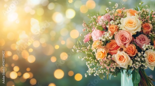 Unusual Bouquet of Flowers in Mid Air, Blurred Background