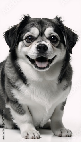 An artistic depiction of an obese dog rendered in black and white with intricate details