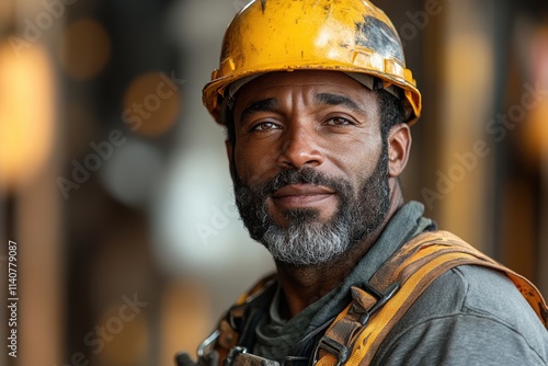 Professional construction worker standing in safety gear, designed for modern branding campaigns.