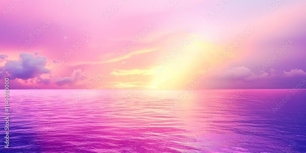 Obraz premium Beautiful pink and purple ocean with a sun in the sky