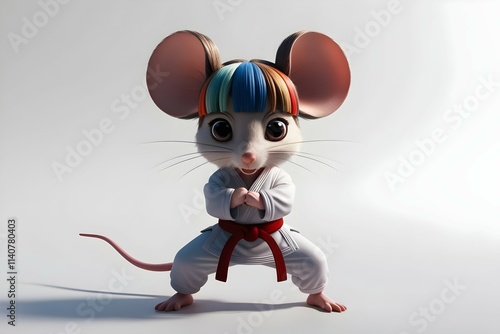 energetic cartoon mouse in a lively sports position on gray for advertising fitness or wellness themes photo