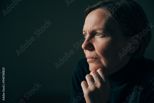 Bilde på lerret Portrait of contemplative female philosopher, thinking and planning