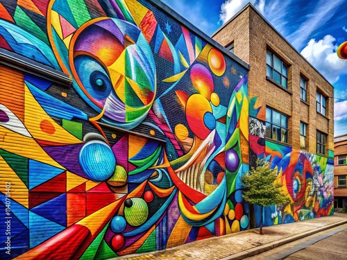Vibrant Street Art Mural, Colorful Graffiti Wall Painting, Urban Art, Public Art,  Modern Mural Design, Artistic Wall Decor, Creative Mural Artwork, Cityscape Mural